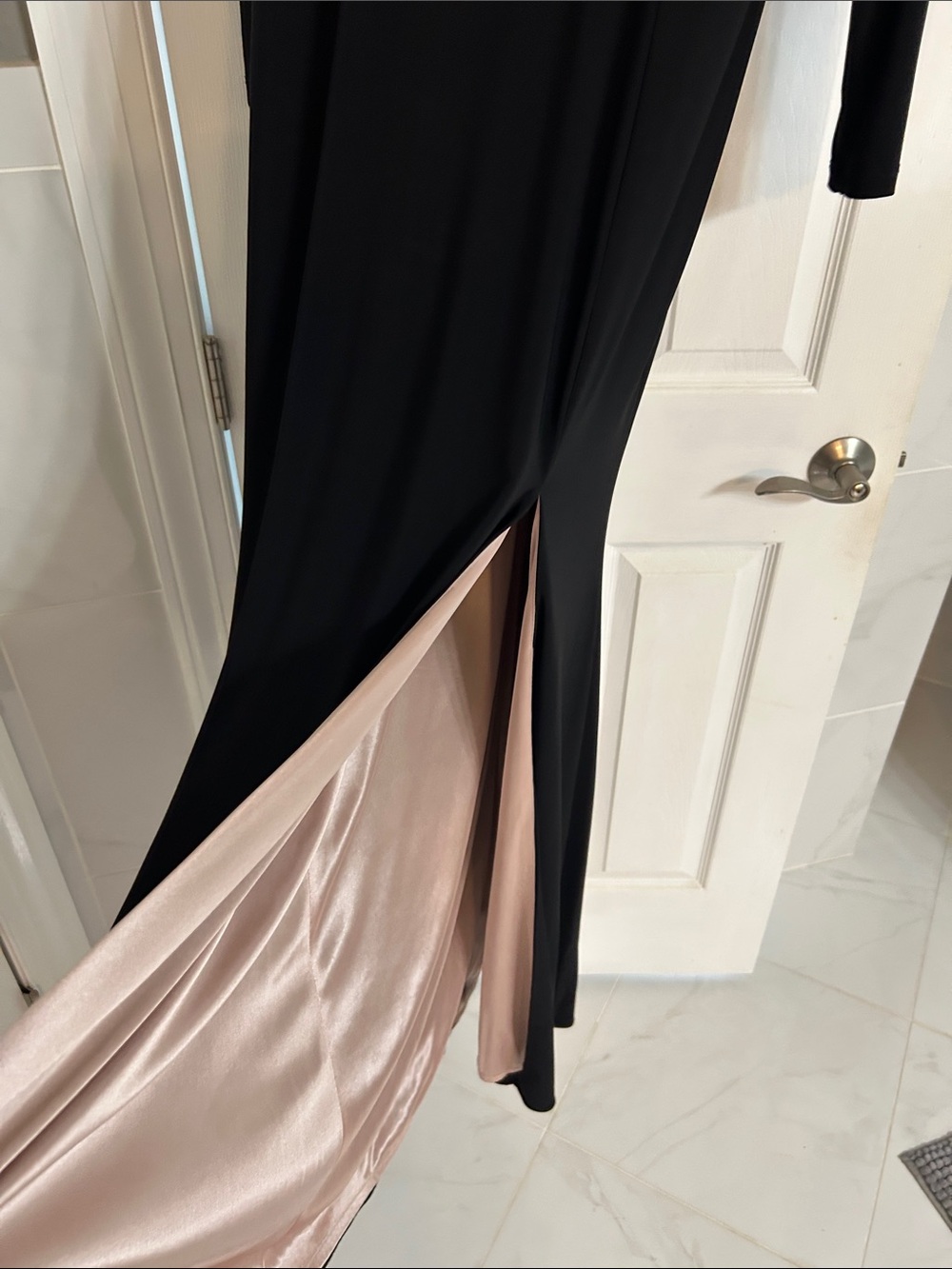 Xscape Black Long-Sleeve Evening Gown with Side Cutouts and Slit - Picture 3 of 6